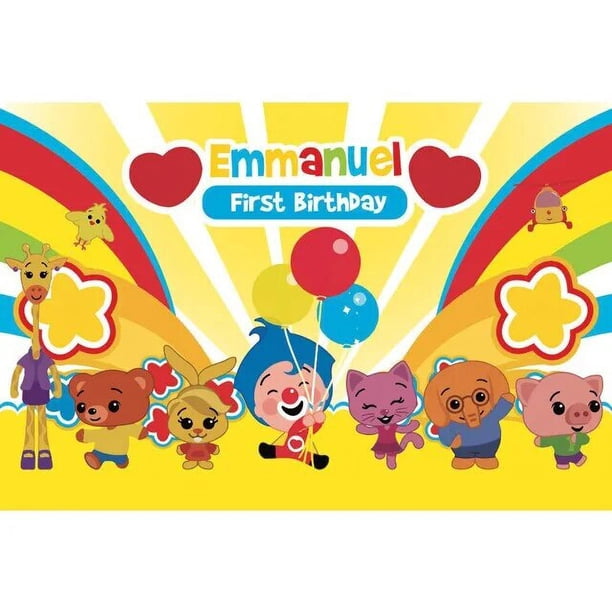 Telón de fondo de fotografía de cumpleaños Plim personalizado de dibujos animados, Fondo de fiesta personalizado, cerdo, oso, accesorios de decoración de vinilo, pancarta