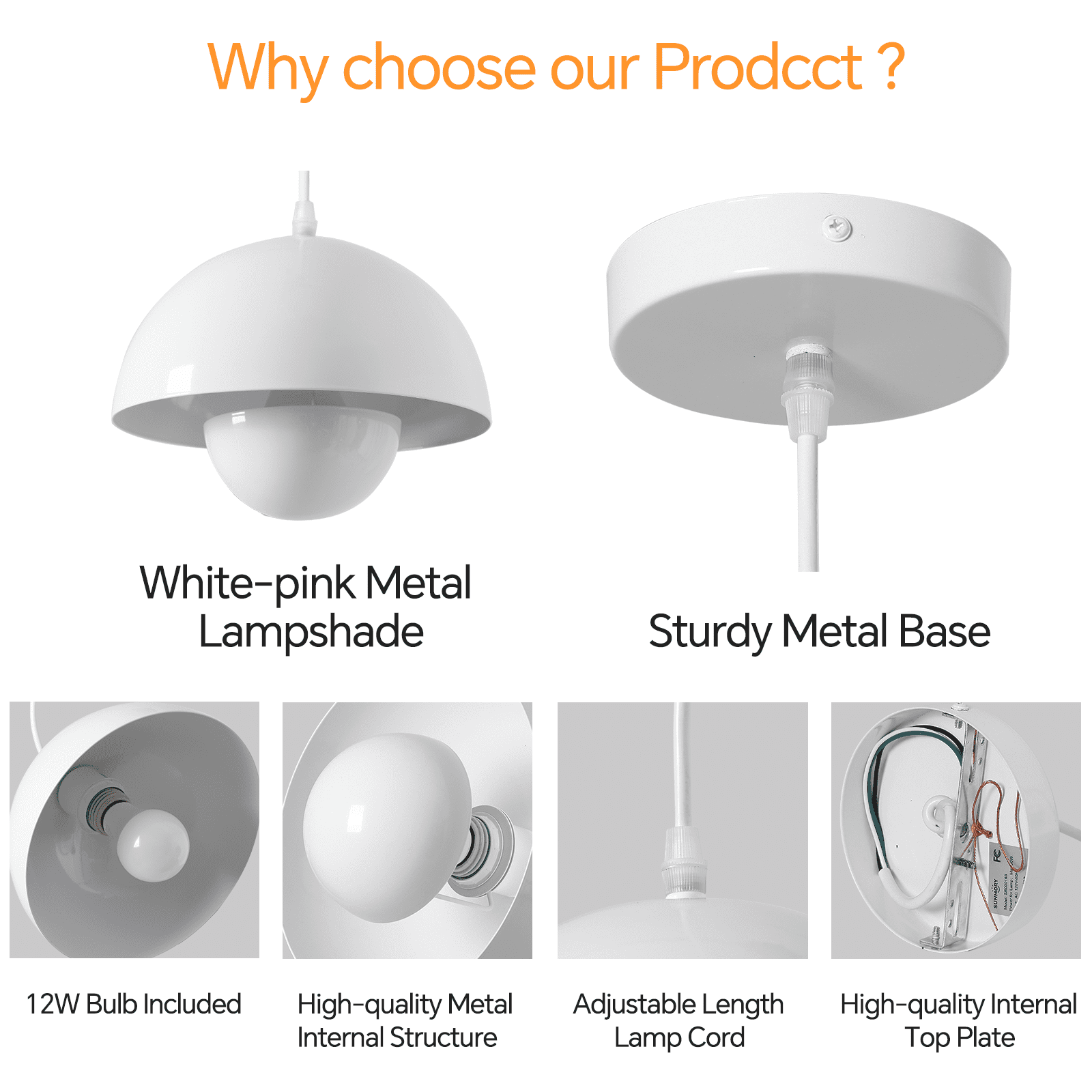 SUNMORY Pendant Light, Hanging Light Fixtures for Kitchen Island, 3 Color Temperature Adjustable Iron Lamp with Adjustable Cord for Dining Room Bedroom Living Room Bathroom White