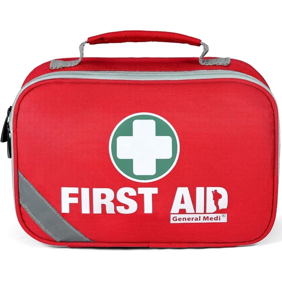 General Medi First Aid Kit 215-Piece 2-in-1 with Bonus 43-Piece Mini Kit Includes Eyewash Cold Pack Moleskin Pads Emergency Blanket - Ideal for Home Travel Car Office Camping