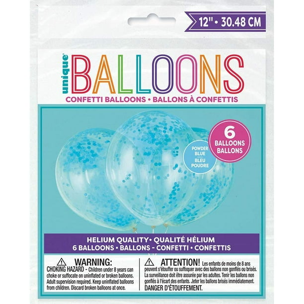 Clear Party Balloons with Powder Blue Confetti, 1 Pack