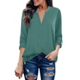 thumbnail image 2 of DondPO Long Sleeve Shirts Dress Shirts for Women Womens Chiffon Blouses V Neck 3/4 Sleeve Work Shirt Tunic Top Office Wear Casual Blouse Womens Tops Flannel Shirt Light blue XL, 2 of 5