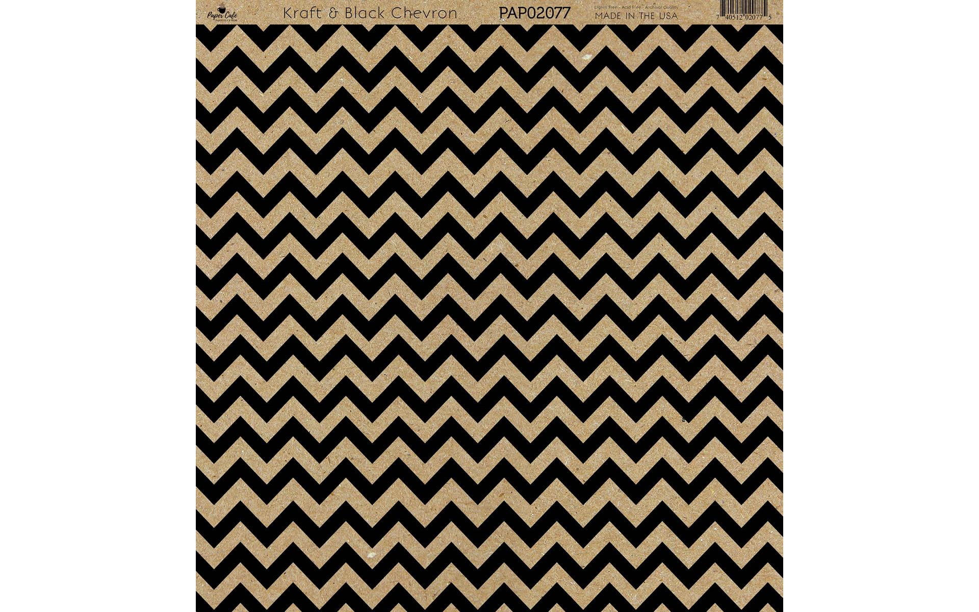 Paper Cafe Cardstock 12'x 12' Kraft & Black Chevron 15pc