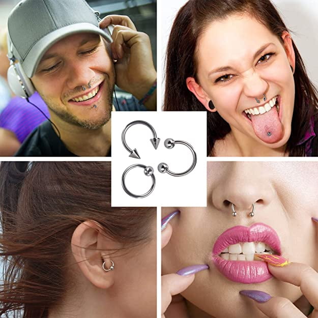 Labio ceja lengua nariz oreja vientre aro anillos cuerpo Piercing joyería acero herradura barra Punk 12 estilos 60 paquete