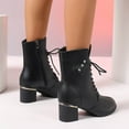 thumbnail image 7 of Xfvqtps Ankle Boots for Women with Side Zipper Chunky Heel Lace up Boots Round Toe Faux Leather Comfortable High Heel Casual Winter Fashion Boots Black, 7 of 7