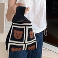 thumbnail image 4 of Kiskick Women Storage Bag Knitted Handbag Women Wrist Handbag Cartoon Bear Rose Pattern Aesthetic Crochet Knit Tote Bag Wristlet Bag Sleeve Knot Pouch, 4 of 8