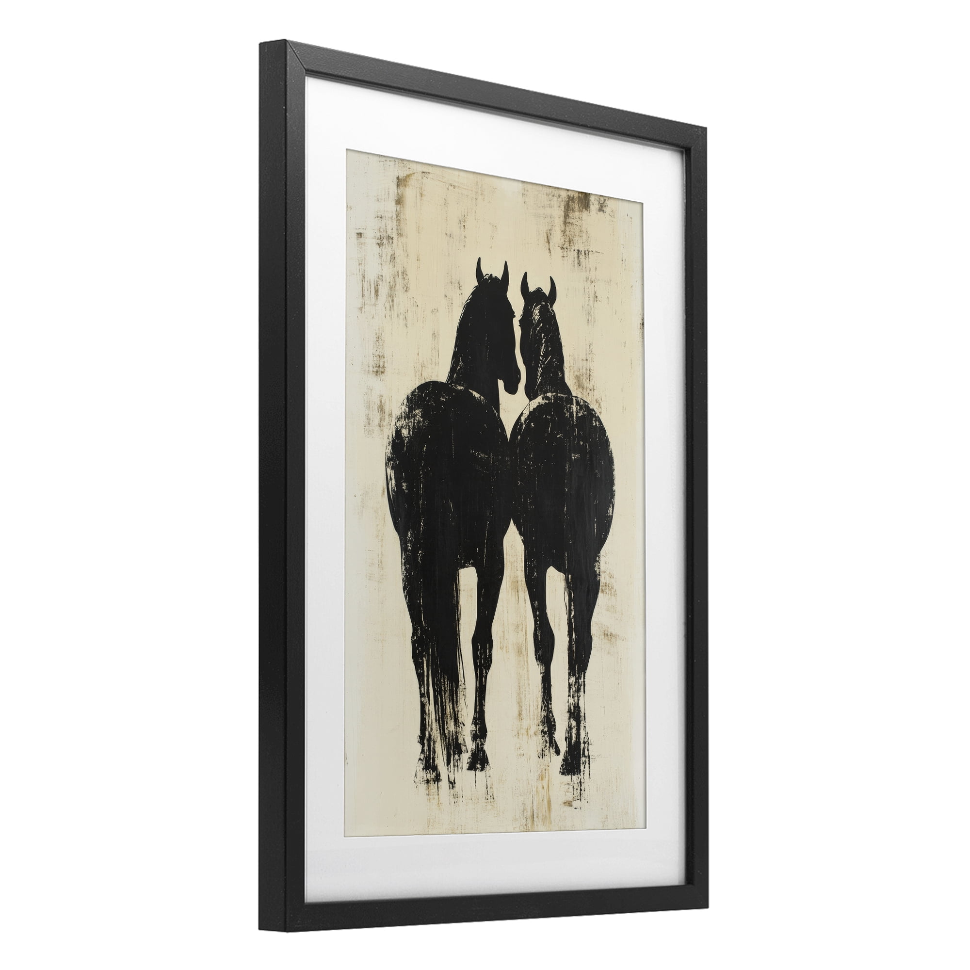 Stupell Industries Twin Horses Facing Away Black Framed Print Under Glass, design by Petal Prints Design