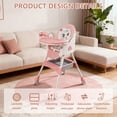 thumbnail image 6 of 4-in-1 Foldable Baby High Chair, Portable Toddler Dining Chair for Eating & Playing, Convertible Highchair with Adjustable Tray, Pink, 6 of 7
