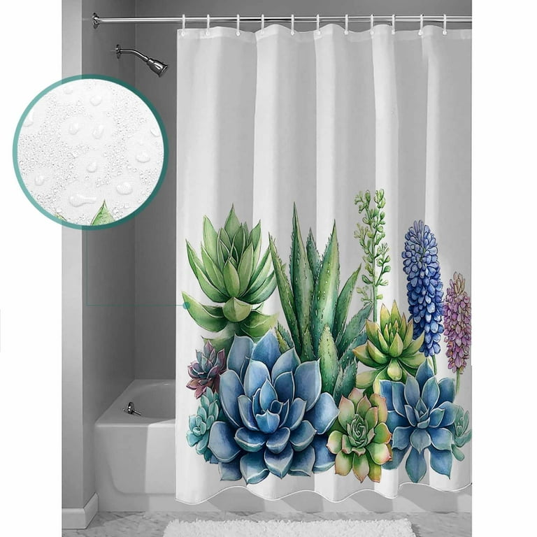 Extra Long Shower Curtain 72x84 Inch, Green Blue Succulent Shower Curtain  Waterproof Bathroom Decor Summer Botanical Tropical Fabric Bath Curtain Set  ...
