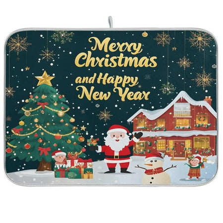 

joogoo Christmas Tree Snowman Dish Drying Mat Kitchen Counter Absorbent Drying Pad 18x24 in Drainer Rack