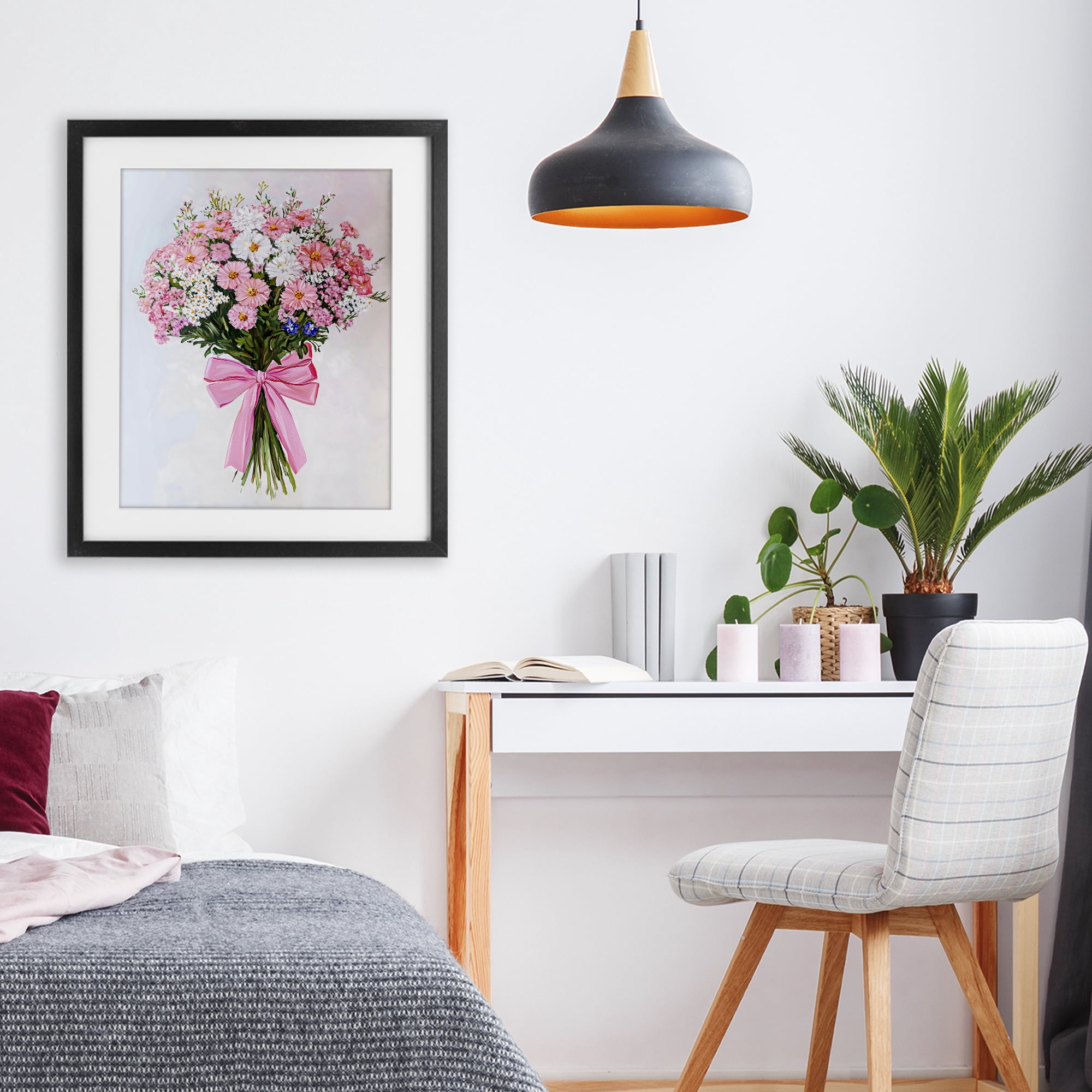 Stupell Industries Pink & White Tied Flower Bouquet Black Framed Print Under Glass, design by The Prints Vibe