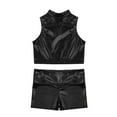 thumbnail image 4 of Jizyo Kids Girls 2Pcs Shiny Metallic Crop Tank Top with Booty Shorts Ballet Dance Jazz Hip Hop Black 12, 4 of 5