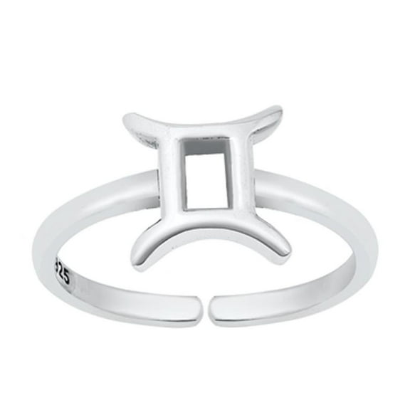 Sterling Silver Gemini Sign Zodiac Toe Ring Adjustable Midi Band 925 Jewelry Female Unisex