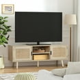 thumbnail image 2 of Eumyviv Farmhouse TV Stands for 55 Inch TV,Wood Media Entertainment Center Cabinet Console Table with 2 Rattan Doors, Natural Oak, H0015, 2 of 10