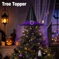 thumbnail image 3 of Witch Hat Tree Topper 21in Halloween Black Wizard Hat with Spiderweb Lace Veil and Rhinestone Buckle Gothic Christmas Tree Crown Ornament, 3 of 5