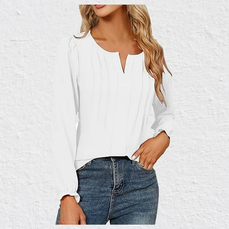 Scyoekwg Womens Long Sleeve Tops Loose Cute Tops Solid Color