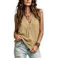 thumbnail image 6 of Atogsazn Women's Summer V Neck Linen Tank Tops Dressy Casual Sleeveless Pleated Front Vest Basic Tunic Tops Khaki M Fashion, 6 of 7