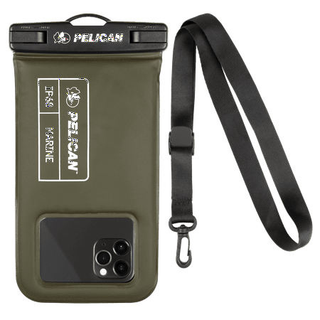 Pelican Marine IP68 Floating Waterproof Phone Pouch / Case (Regular Size) w/ Detachable Lanyard - Olive Green
