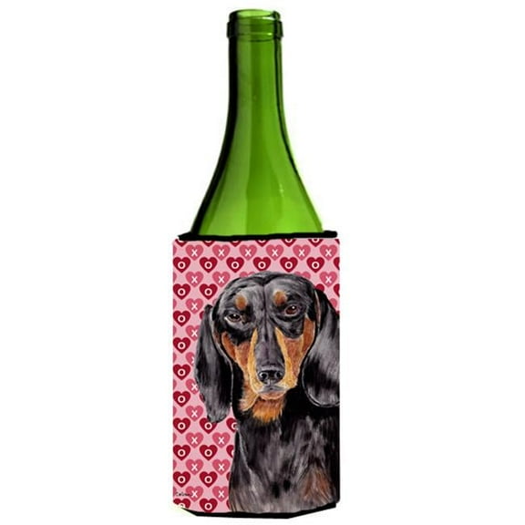 Dachshund Black Tan Hearts Love Valentines Day Wine bottle sleeve Hugger 24 oz.