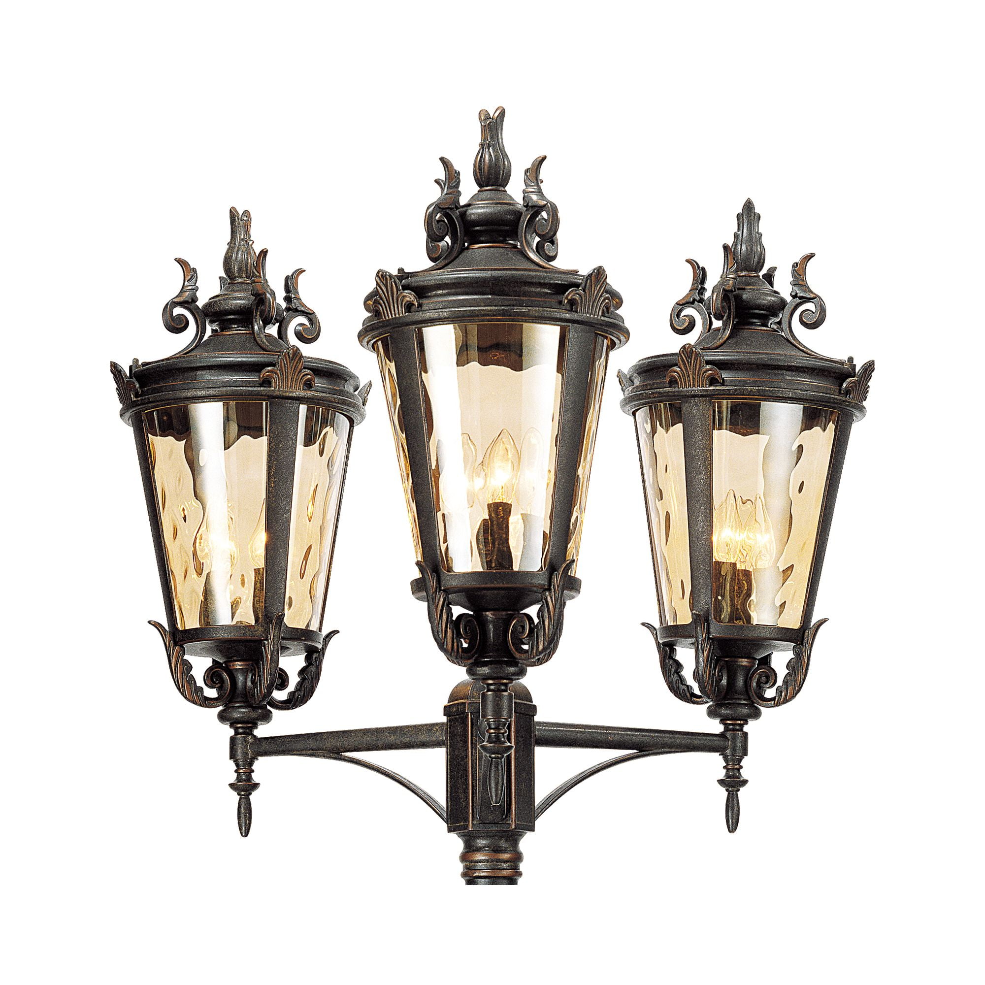 John Timberland Mediterranean Outdoor Post Light Street Lantern 3 Light Veranda Bronze 100" Clear Hammered Glass for Exterior Yard