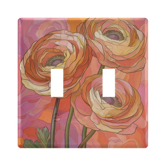 Yayeee Toggle Light Switch Wall Plate 2-Gang 4.56"x4.48" Decorative Outlet Cover, Abstract Pink Flowers