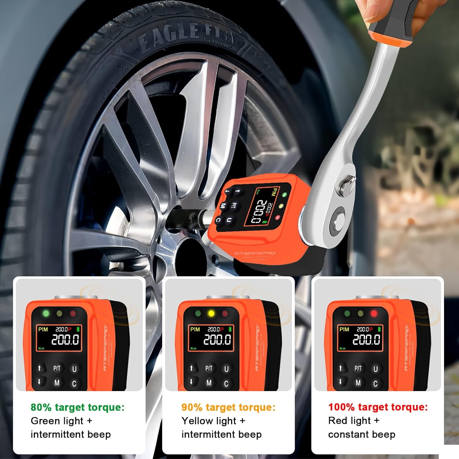 1/2" Digital Torque Adapter, 7.4-147.5 Ft-lb/10-200 Nm,1/2” Drive Digital Torque Wrench Converter,3/8'' & 1/4'' Adapter
