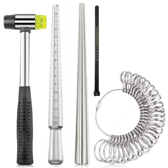 Multi-Functional Ring Sizing and Adjustment Tool Kit with Sizer Stick, 27 Gauges, Hammer, and Mandrel