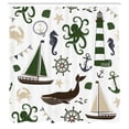 thumbnail image 2 of Ambesonne Nautical Shower Curtain, Pastel Colors Lighthouse, 69"Wx84"L, Dark Green and Brown, 2 of 4