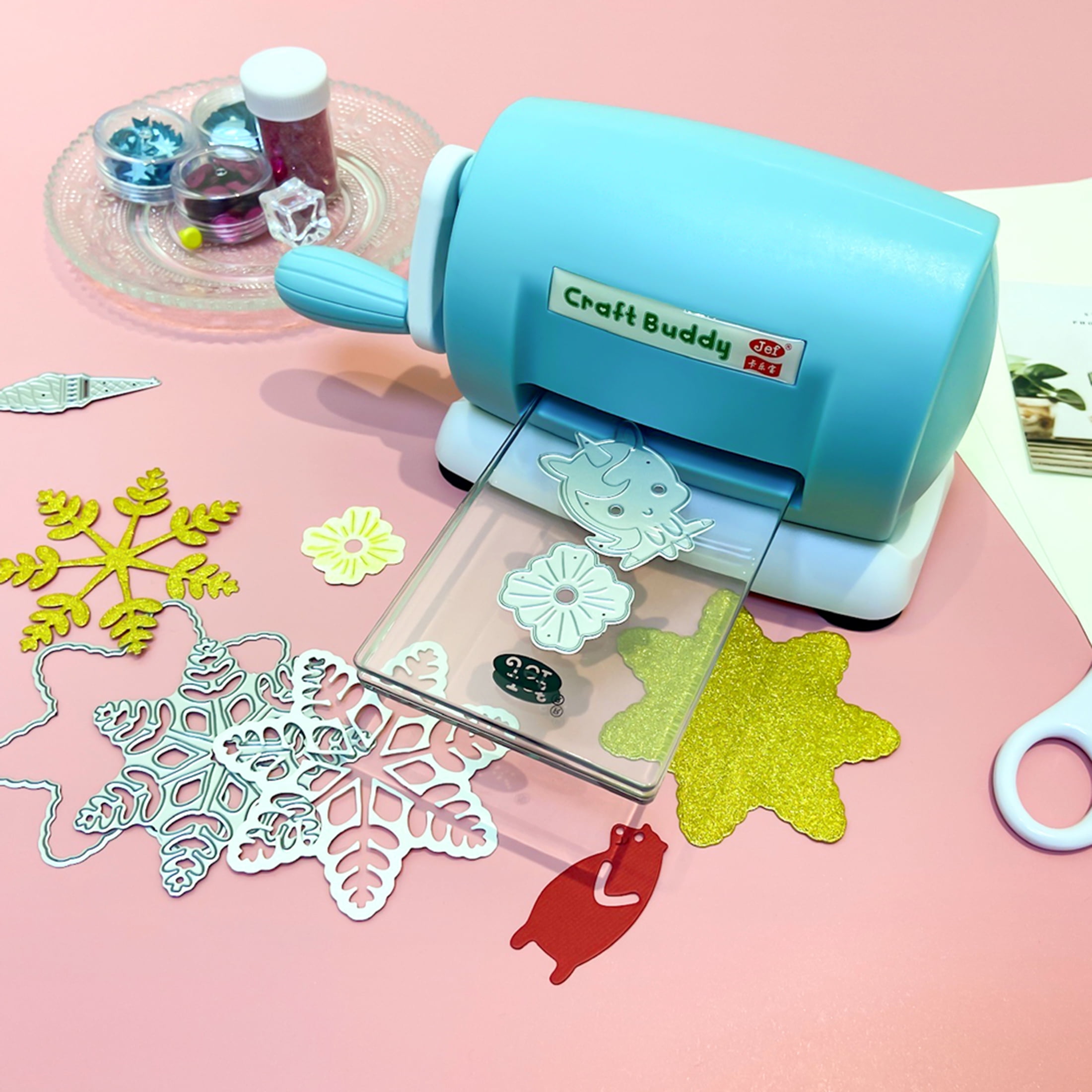 Briartw Die Cutting Machines and 2 Acrylic Plate for Crafting,Blue Diy Die Manual Embossing Machine Scrapbooking Cutter Dies Machine Paper Card Making Craft Tool