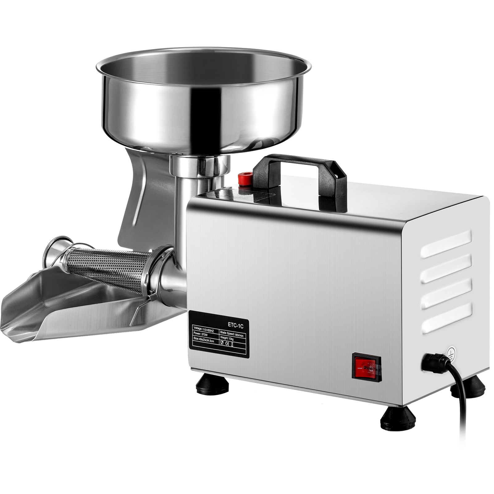 KFFKFF 110V Electric Tomato Processor 370W Industrial Strength Tomato Grinding Machine Tomato Squeezer and Filter 90-160 Kg/H Genuine Copper Engine Food Filter and Sauce Creator