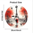 thumbnail image 5 of Soliyoahee Paris Eiffel Tower Romantic Wall Clock 10inch Wooden Round Modern Art Clock Silent Non-Tick Battery Powered for Home Kitchen Bedroom Bathroom, 5 of 6