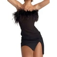 thumbnail image 3 of Liacowi Women's Sexy Feather Party Dress Faux Fur Trim Elegant Spaghetti Strap Bodycon Mini Dress Evening Club Wear, 3 of 5