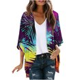 thumbnail image 2 of Nrmvnmi Women Open Front Lightweight Cardigan Summer Puff Sleeve Cardigans Fashion Floral Printed Kimono Cardigan Casual Loose Fit Cover Up Blouse Tops, 2 of 5