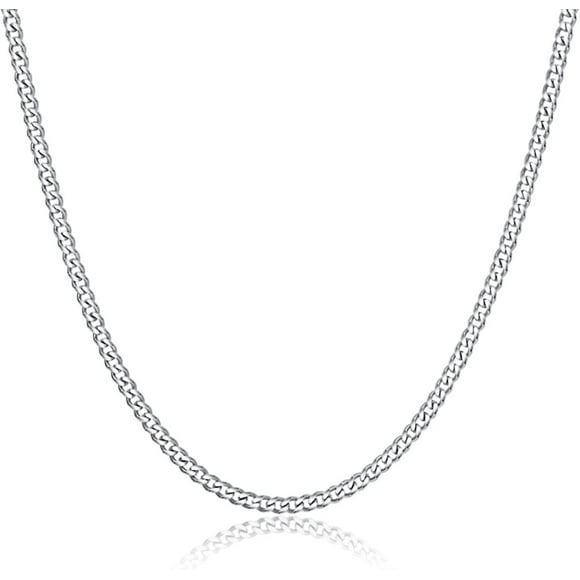 4mm Silver Chain For Mens, Cuban Link Chain For Mens Stainless Steel Silver Chain For Men & Women, Boys Chains Necklace 80cm TDS
