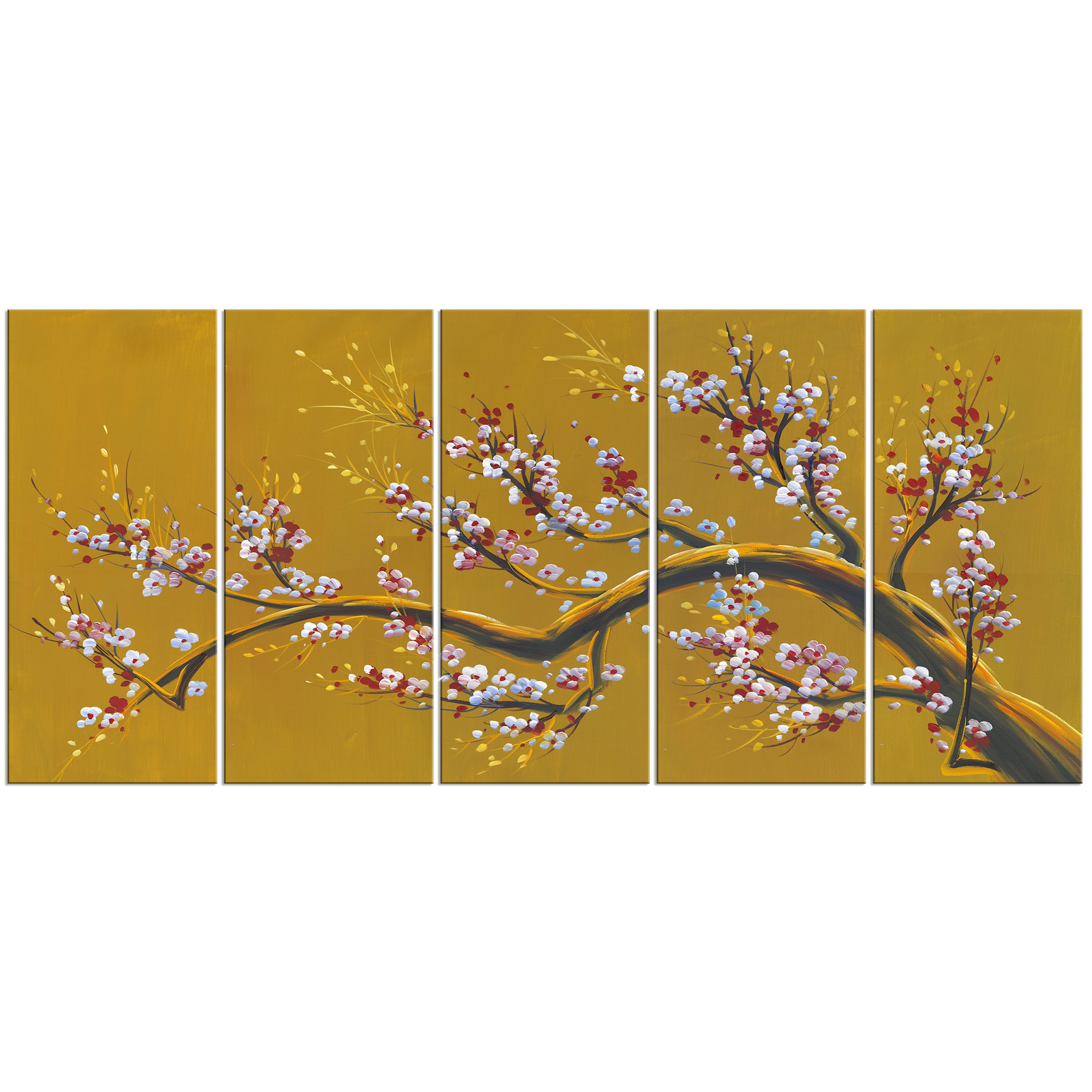 Design Art Modern Floral Branch Canvas Print, 5 Pieces, 60" x 28"