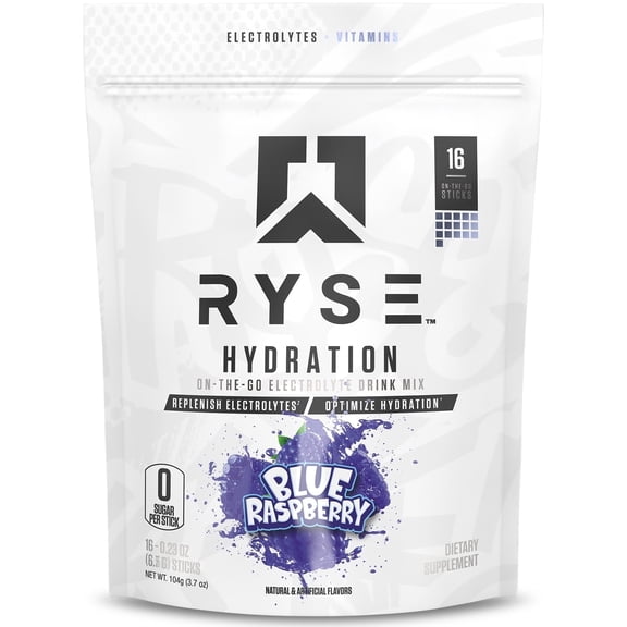 RYSE Hydration Electrolyte Powder Packets - Blue Raspberry - 16 Servings