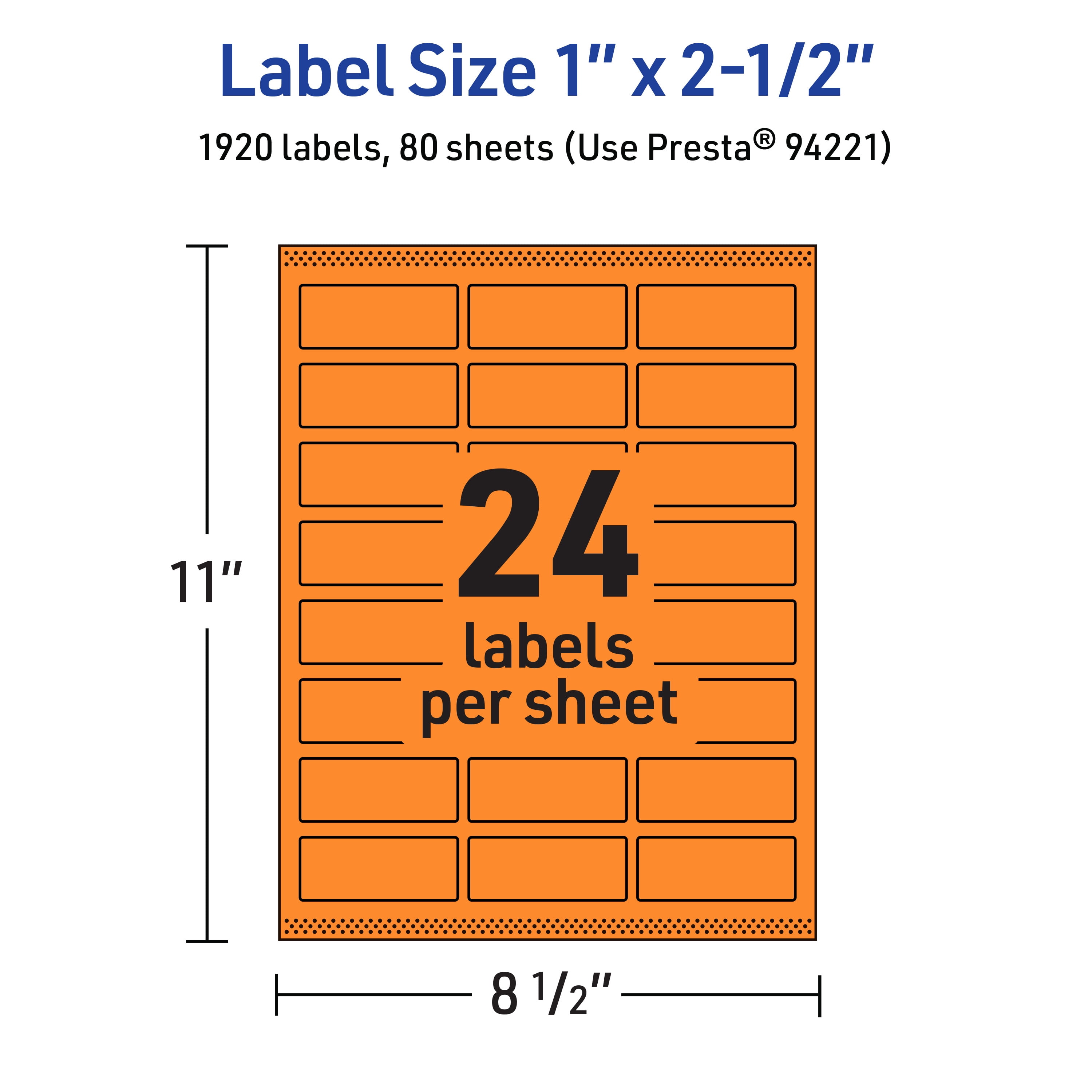 Avery Printable Rectangle Labels, Bright Orange, 1" x 2.5", 1,920ct