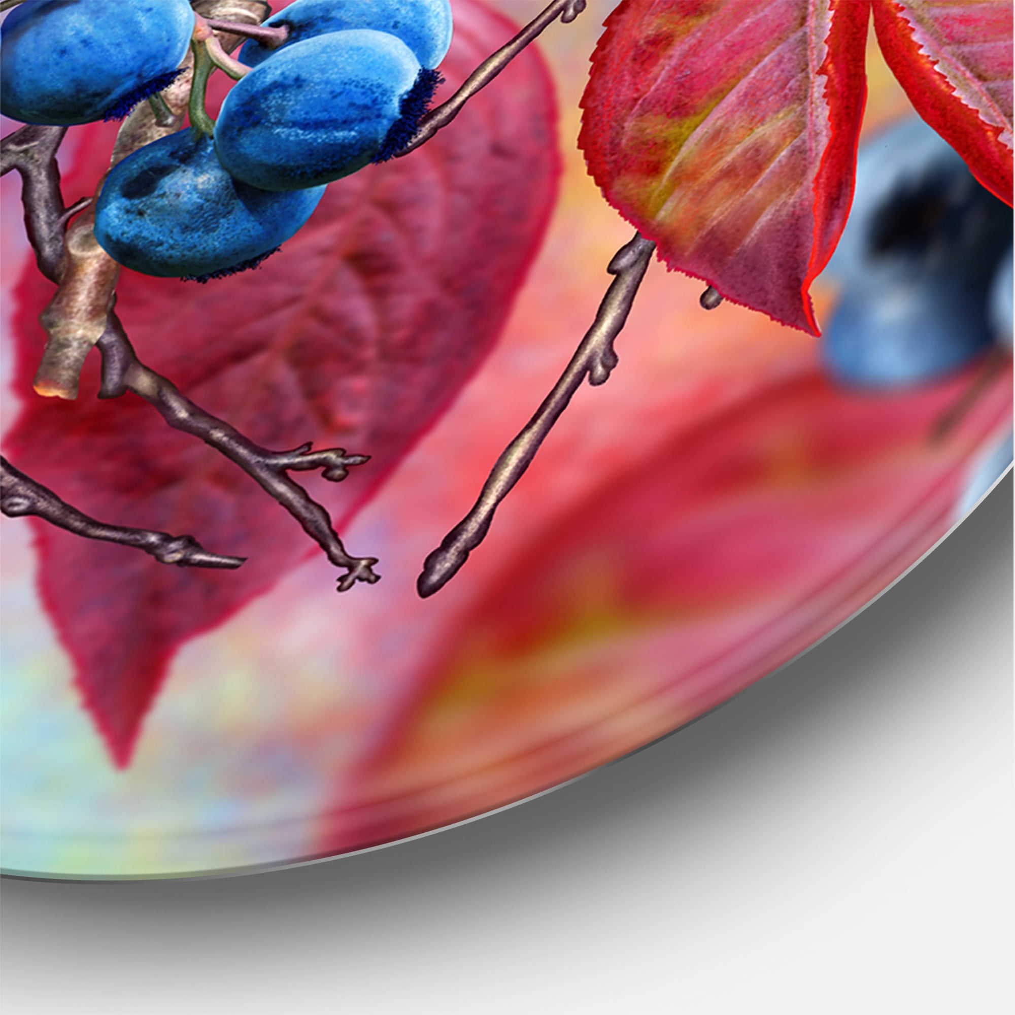 Designart 'Bright Bird Bullfinch Sitting On A Branch of Berries II' Traditional Circle Metal Wall Art 36x36 - Disc of 36