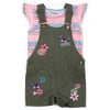 Little Girls' 4-6X Ruffle Sleeve Top and Butterfly Print Shortall 2-Piece Set
