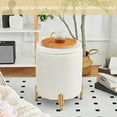 thumbnail image 3 of YYEAN Round Ottoman Foot Stool with Storage and Metal Legs for Living Room Bedroom, Velvet Upholstered Footrest Stool Support 300lbs Modern Padded Seat Ottoman Coffee Table-Cream, 3 of 11