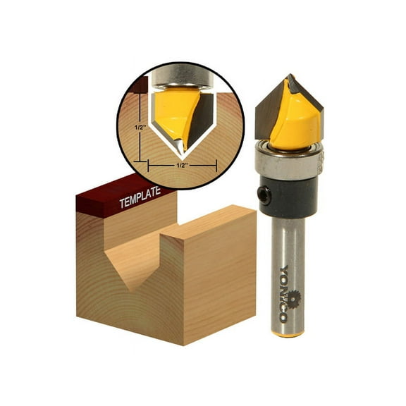 90 Degree X 1/2" Dia. V Groove Template Router Bit - 1/4" Shank - Yonico 14992q