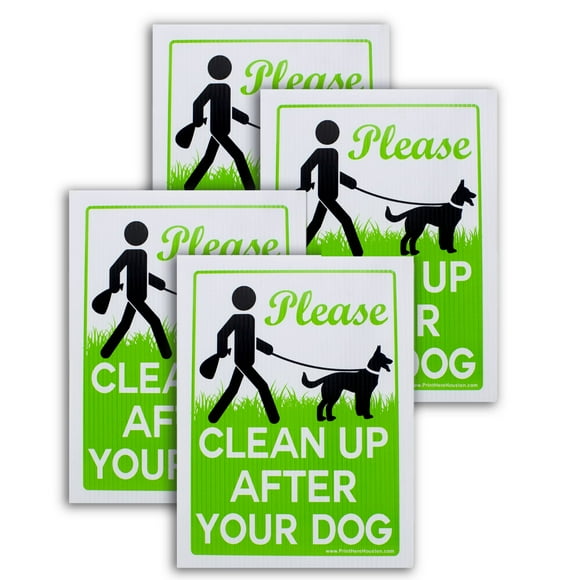 Vibe Ink 4 Pack of 9 x 12" Please Clean Up After Your Dog - No Pooping Dog Lawn Signs with 4X Metal Wire H-Stakes Stands Included