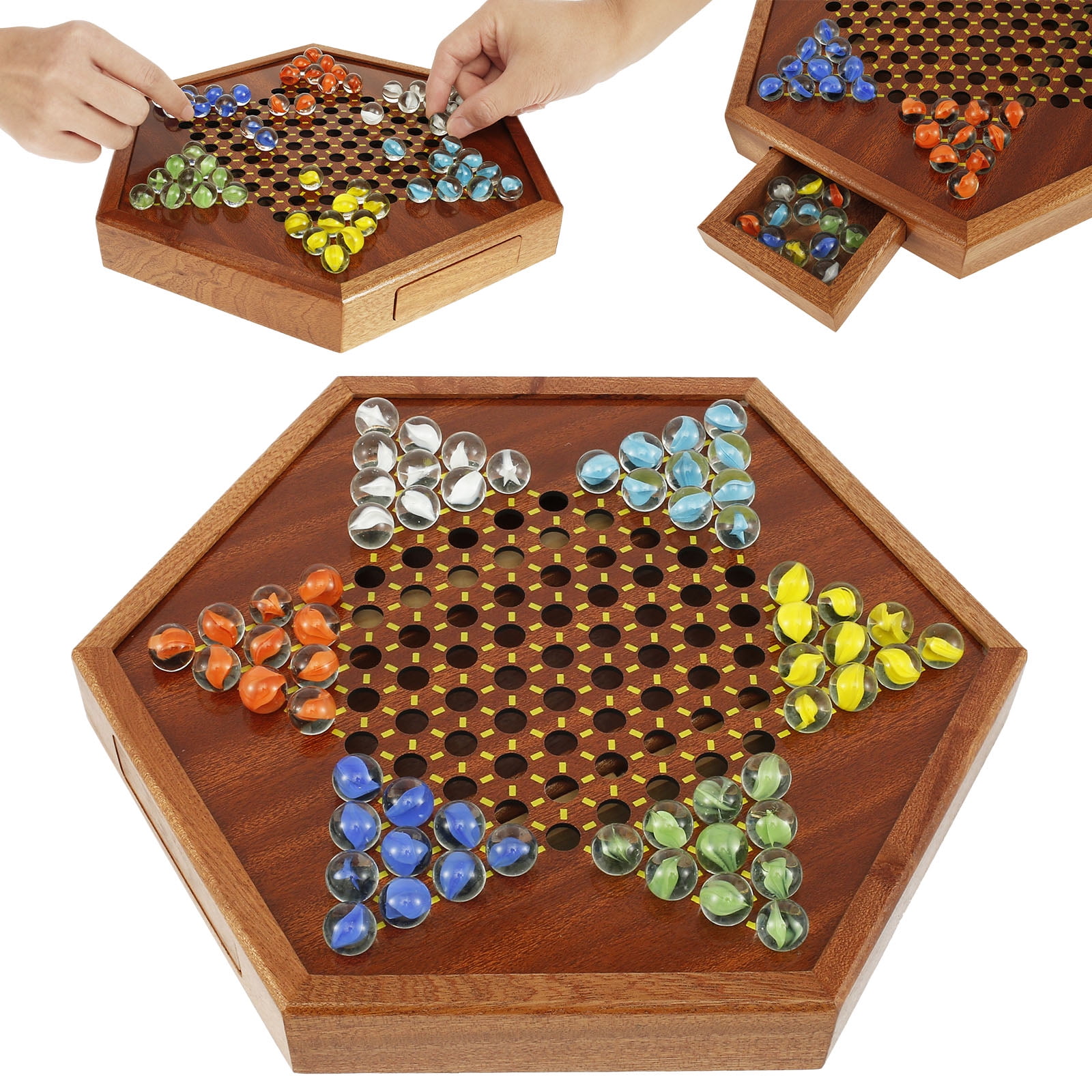 Keyohome Chinese Checkers,Wooden Chinese Checkers Game,Family Board Game,Party Game,1-6 Players.12.6"