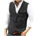 thumbnail image 2 of VBTAPA Men's Suit Vest Western Cargo Vests V Neck Herringbone Waistcoat with 3 Pockets Black XL, 2 of 8