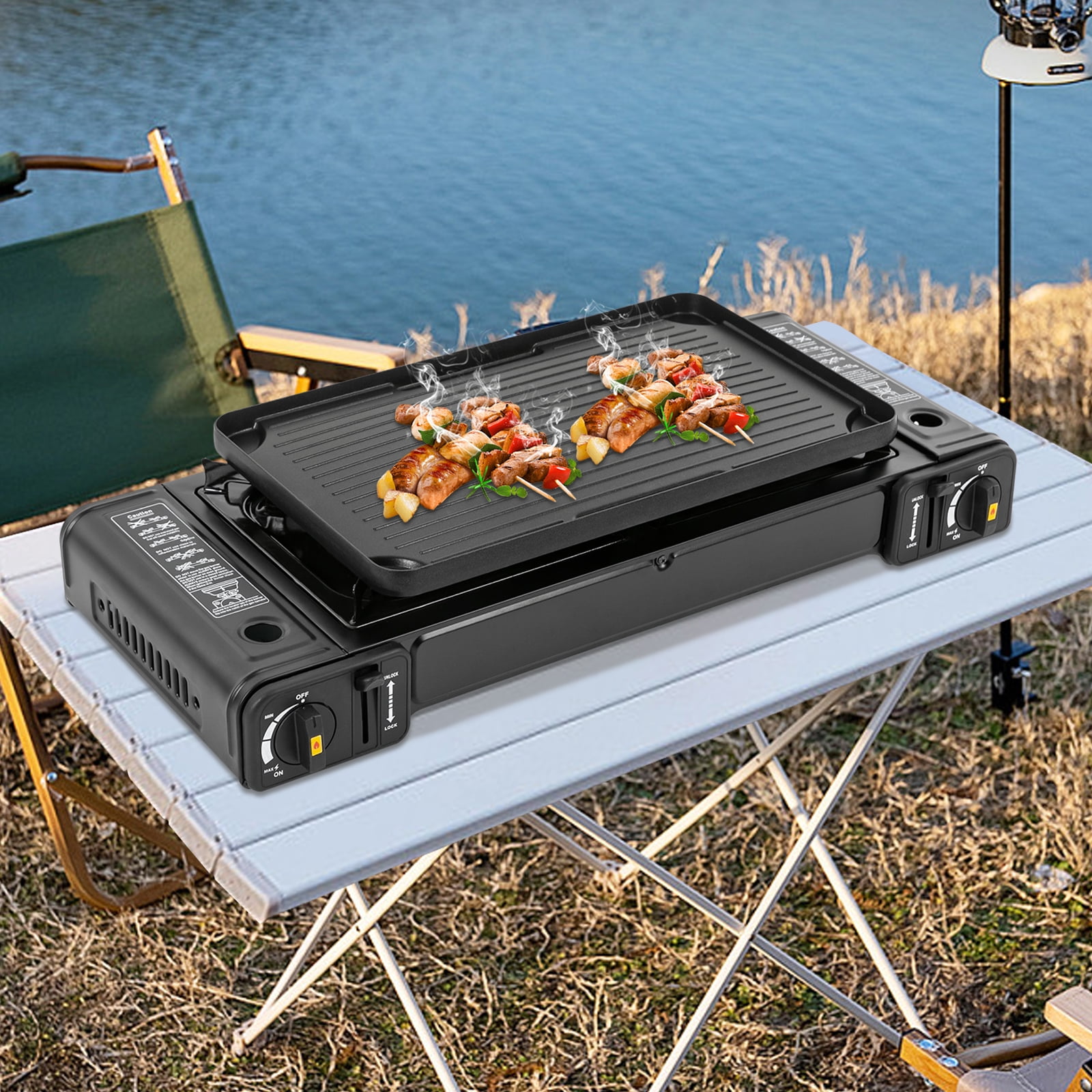 2 Burners Portable Camping Stove with Grill Pan BDZ 180A Double Burners Outdoor Propane Camping Stove Butane Stove Butane Burner Emergency Cooking Stove Perfect for Camping Hiking Walmart