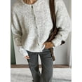 thumbnail image 6 of Womens Button Up Cardigan Sweaters Long Sleeve Crew Neck Fall Soft Knit Loose Sweater Tops Light Gray L, 6 of 8