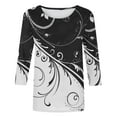 thumbnail image 4 of Pompotops T-shirt de Mode pour Femme Mi-Long Manches 3/4 Blouse Col Rond Hauts Décontractés Liquidation, 4 of 5