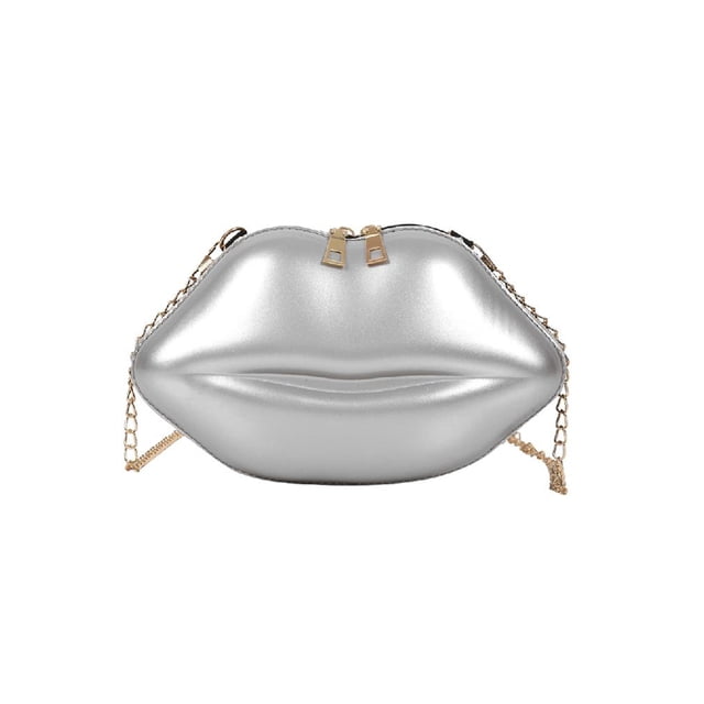 Labios Mujeres PVC Bolsos Cadena Mensajero Bolsas Hombro Fiesta Embrague (Plata)