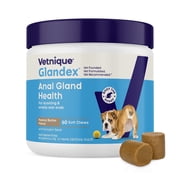 Vetnique Glandex Dog Anal Gland Support Soft Chews with Pumpkin, Digestive Enzymes, Probiotics & Fiber Supplement Boot The Scoot Peanut Butter Flavored, 60 count