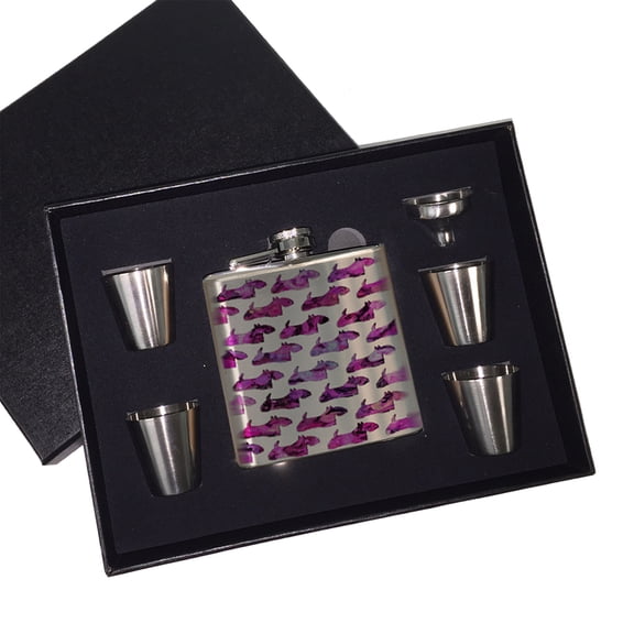 KuzmarK 6 oz. Stainless Steel Flask Set in Black Presentation Box -  Scottish Terrier Pink