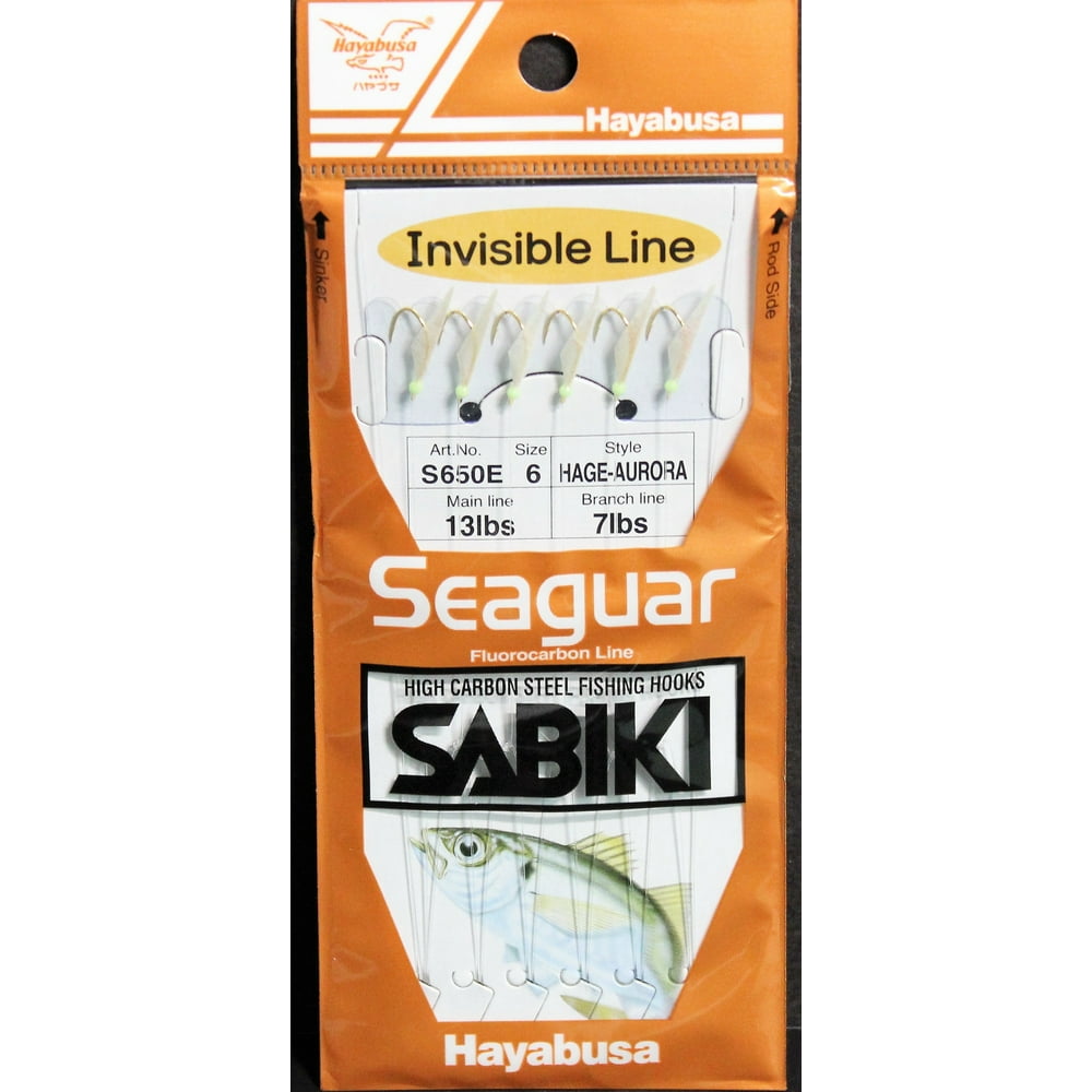 Hayabusa Sabiki Fluorocarbon Fishing Rig Set, Invisible Line, Size 6